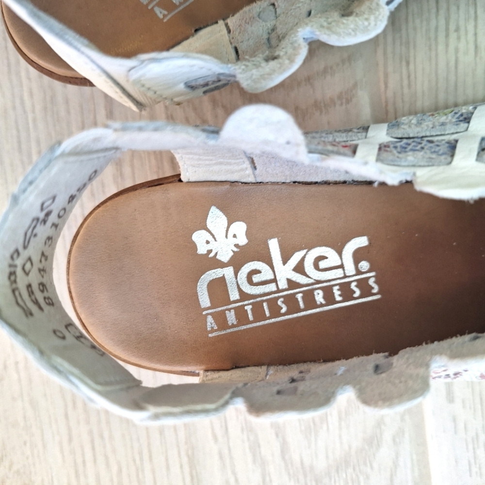 Rieker women's Sina 78 white and floral weave leather slingback heel size 41EU - Picture 7 of 15